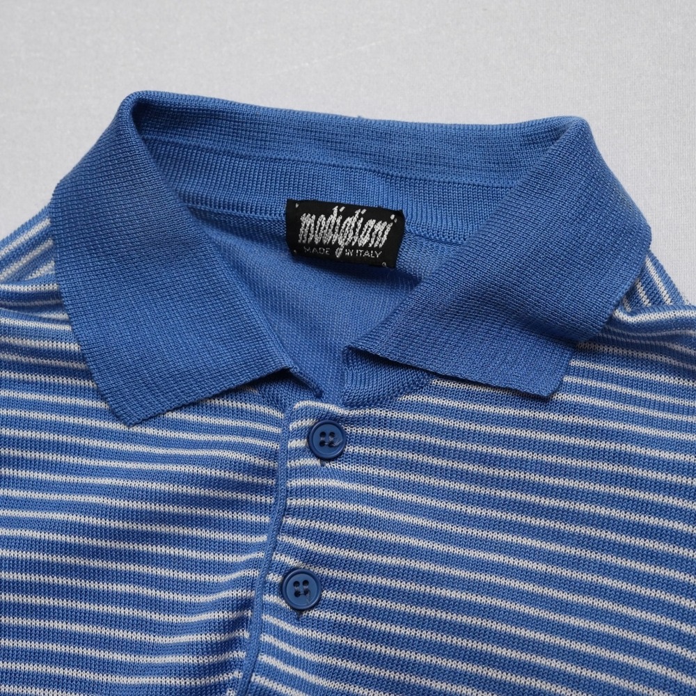 Vintage Modigliani Knit Polo Shirt Mens 48 Blue Striped Made in Italy 90s Retro - Picture 6 of 16